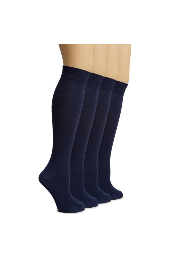 Women's Bamboo Knee High Socks | Comfort Seam Long Dress Socks, Soft & Lightweight | 8 Pairs, Navy Blue, Shoe Size: 5-8