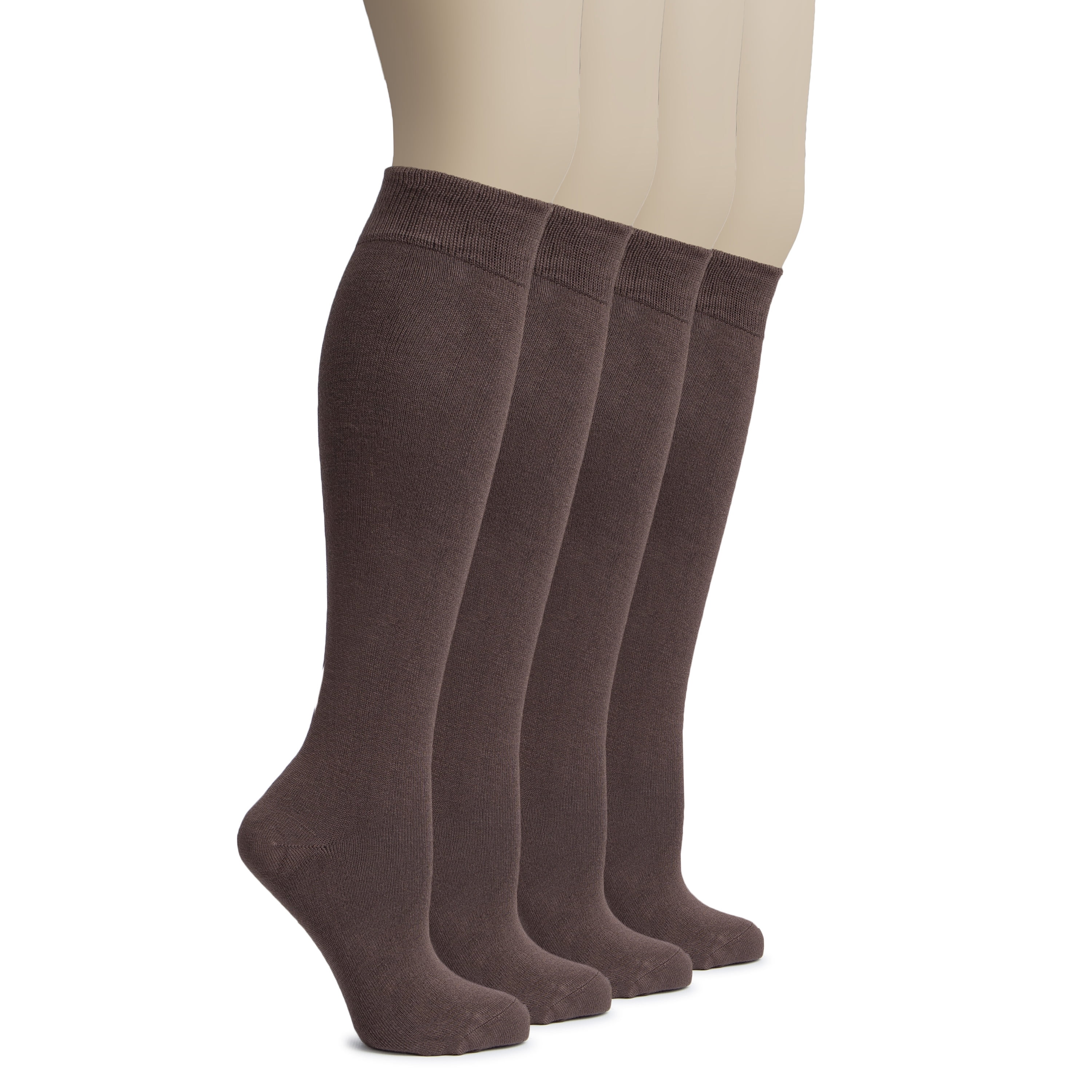 HUGH UGOLI Women's Bamboo Knee High Socks Dress Socks, 4 Pairs, Brown