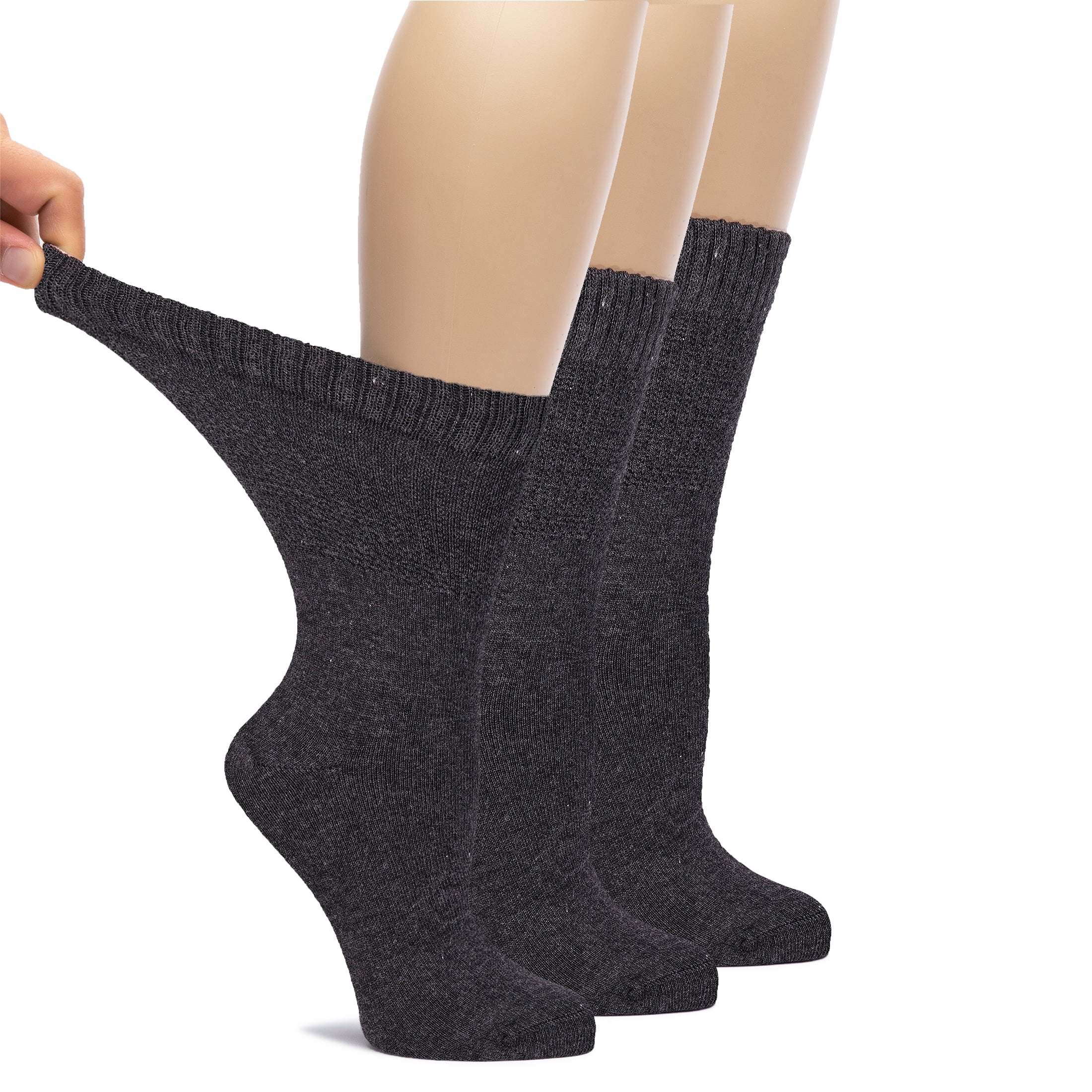 HUGH UGOLI Women's Bamboo Loose Fit Diabetic Crew Socks, Seamless Toe & NonBinding Top for