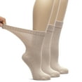 thumbnail image 1 of HUGH UGOLI Women's Bamboo Loose Fit Diabetic Crew Socks, Seamless Toe & Non-Binding Top for Swollen Feet, Soft, Extra Wide and Stretchy, 3 Pairs, Light Beige, Shoe Size: 6-9, 1 of 5