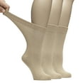 thumbnail image 1 of HUGH UGOLI Women's Bamboo Loose Fit Diabetic Crew Socks, Seamless Toe & Non-Binding Top for Swollen Feet, Soft, Extra Wide and Stretchy, 3 Pairs, Medium Beige, Shoe Size: 6-9, 1 of 5
