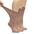 thumbnail image 1 of HUGH UGOLI Women's Bamboo Loose Fit Diabetic Crew Socks, Seamless Toe & Non-Binding Top for Swollen Feet, Soft, Extra Wide and Stretchy, 3 Pairs, Milk Coffee, Shoe Size: 10-12, 1 of 5