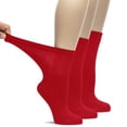 thumbnail image 1 of HUGH UGOLI Women's Bamboo Loose Fit Diabetic Crew Socks, Seamless Toe & Non-Binding Top for Swollen Feet, Soft, Extra Wide and Stretchy, 3 Pairs, Red, Shoe Size: 10-12, 1 of 6