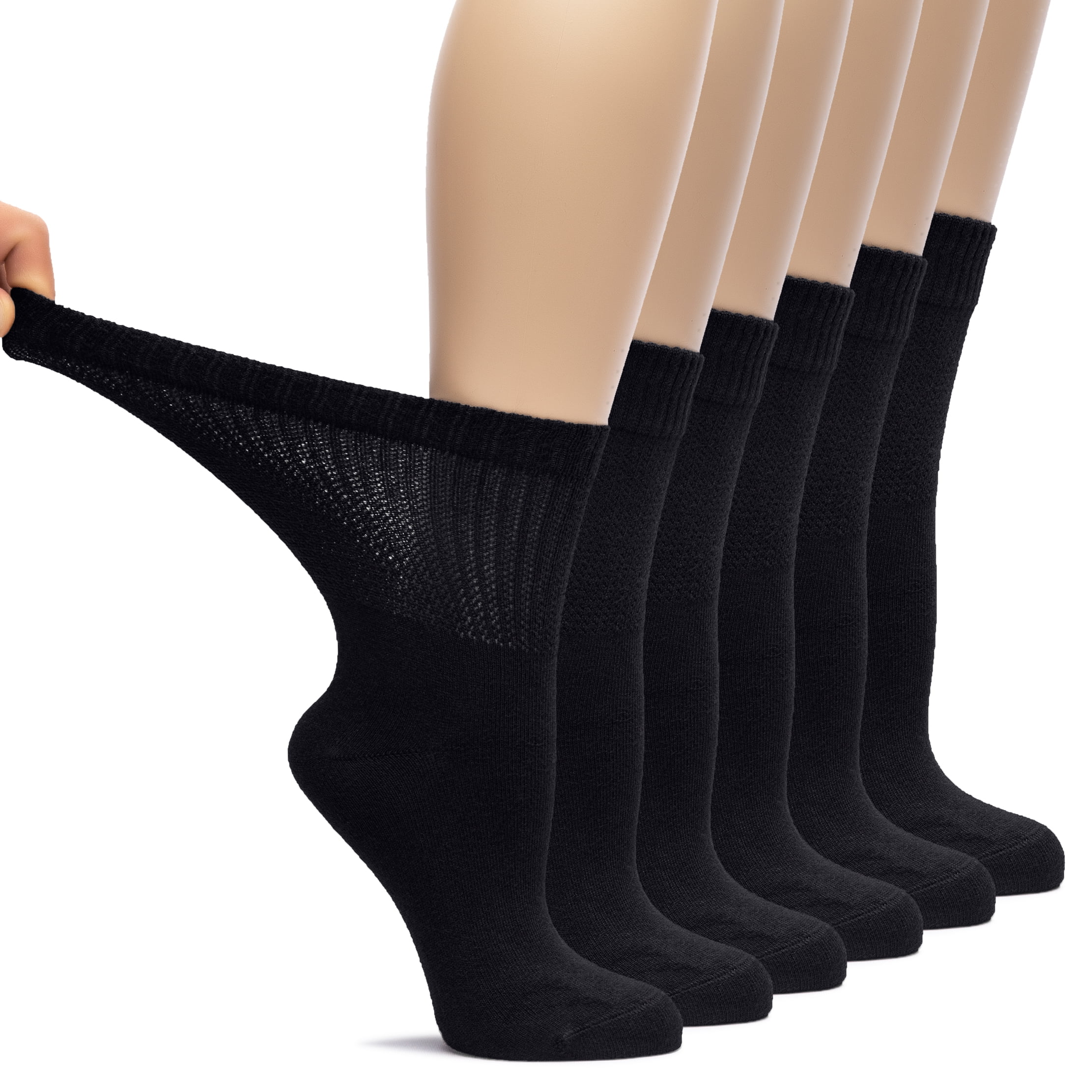 HUGH UGOLI Women's Bamboo Loose Fit Diabetic Crew Socks, Seamless Toe & NonBinding Top for