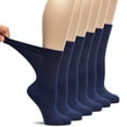 thumbnail image 1 of HUGH UGOLI Women's Bamboo Loose Fit Diabetic Crew Socks, Seamless Toe & Non-Binding Top for Swollen Feet, Soft, Extra Wide and Stretchy, 6 Pairs, Navy Blue, Shoe Size: 10-12, 1 of 5