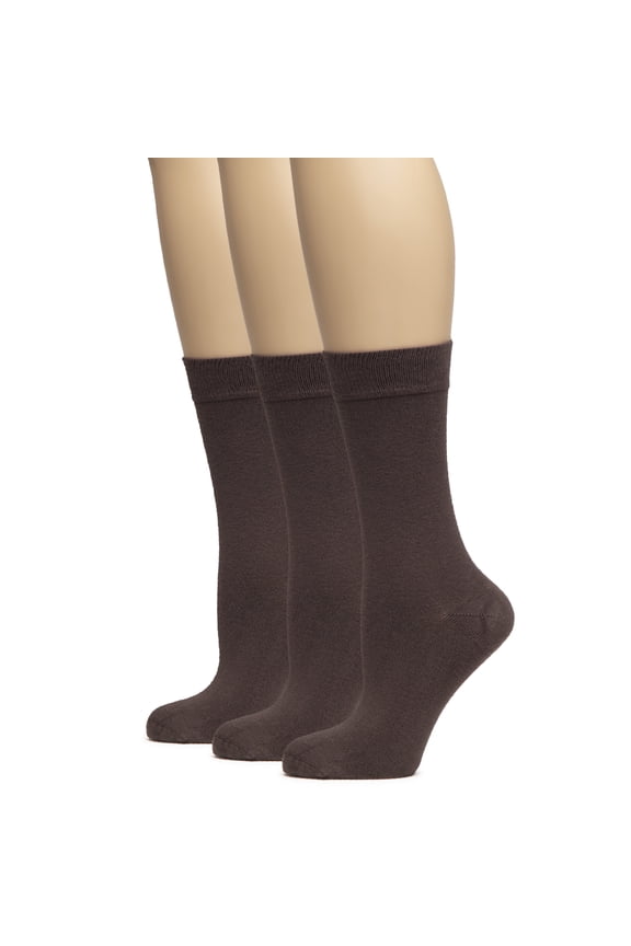 Women's Bamboo Soft Crew Socks for Dress & Trouser, Thin, Seamless Toe & Non-Binding, 3 Pairs, Brown, Shoe Size: 5-8