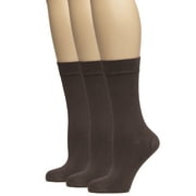 HUGH UGOLI Women's Bamboo Soft Crew Socks for Dress & Trouser, Thin, Seamless Toe & Non-Binding, 3 Pairs, Brown, Shoe Size: 5-8