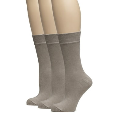 HUGH UGOLI Women's Bamboo Soft Crew Socks for Dress & Trouser, Thin, Seamless Toe & Non-Binding, 3 Pairs, Dark Beige, Shoe Size: 9-11