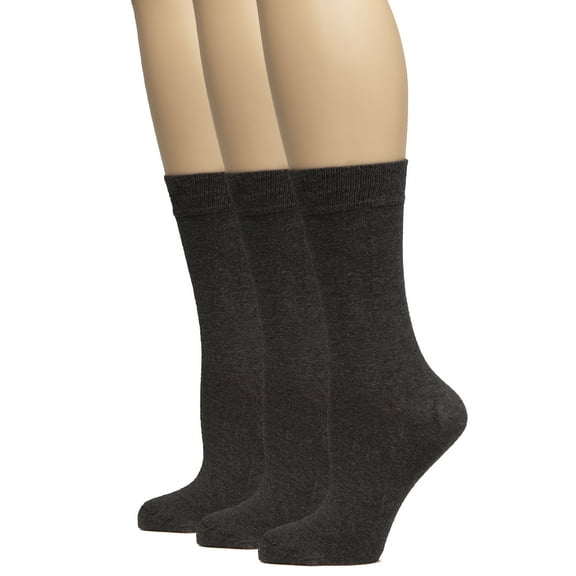 HUGH UGOLI Women's Bamboo Soft Crew Socks for Dress & Trouser, Thin, Seamless Toe & Non-Binding, 3 Pairs, Dark Gray, Shoe Size: 5-8