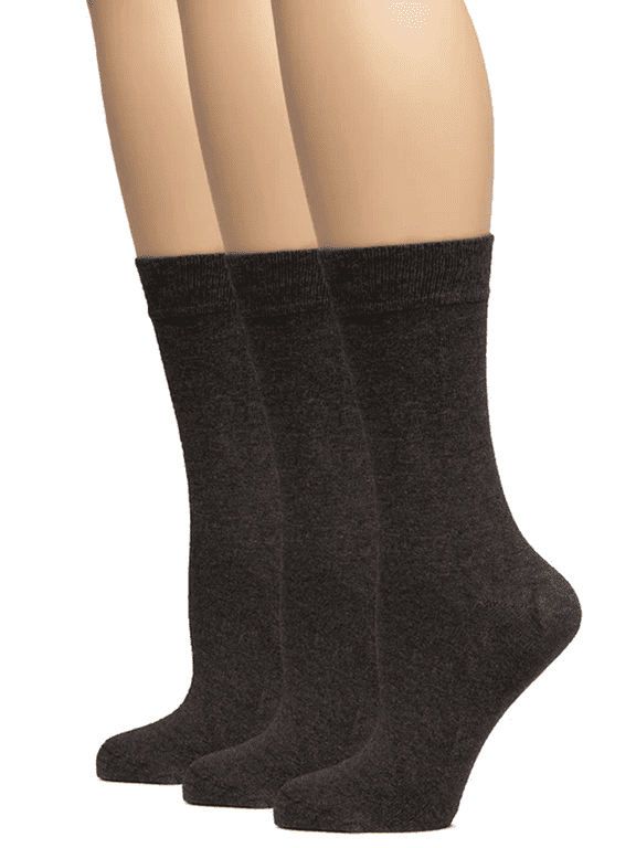 Women's Bamboo Soft Crew Socks for Dress & Trouser, Thin, Seamless Toe & Non-Binding, 3 Pairs, Dark Gray, Shoe Size: 5-8