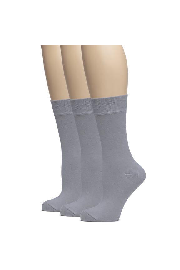 Women's Bamboo Soft Crew Socks for Dress & Trouser, Thin, Seamless Toe & Non-Binding, 3 Pairs, Gray, Shoe Size: 5-8
