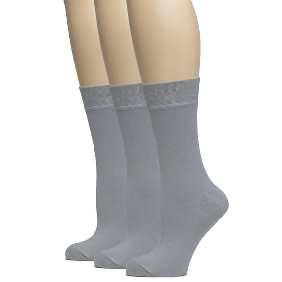 HUGH UGOLI Women's Bamboo Soft Crew Socks for Dress & Trouser, Thin, Seamless Toe & Non-Binding, 3 Pairs, Gray, Shoe Size: 5-8