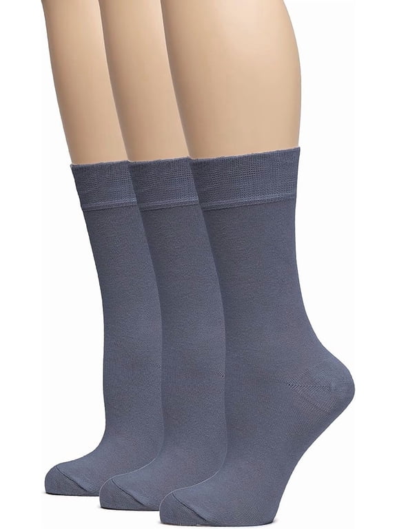 Women's Bamboo Soft Crew Socks for Dress & Trouser, Thin, Seamless Toe & Non-Binding, 3 Pairs, Medium Gray, Shoe Size: 5-8