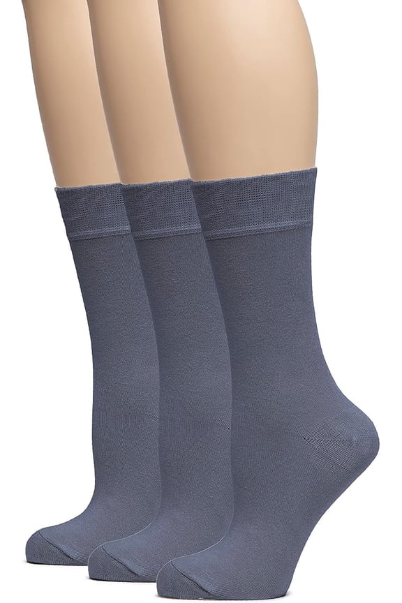 Women's Bamboo Soft Crew Socks for Dress & Trouser, Thin, Seamless Toe & Non-Binding, 3 Pairs, Medium Gray, Shoe Size: 9-11
