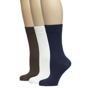 HUGH UGOLI Women's Bamboo Soft Crew Socks for Dress & Trouser, Thin, Seamless Toe & Non-Binding, 3 Pairs, Navy Blue/White/Brown, Shoe Size 9-11