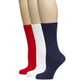 thumbnail image 1 of HUGH UGOLI Women's Bamboo Soft Crew Socks for Dress & Trouser, Thin, Seamless Toe & Non-Binding, 3 Pairs, Navy Blue/White/Red, Shoe Size: 5-8, 1 of 5
