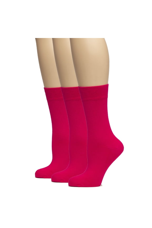 Women's Bamboo Soft Crew Socks for Dress & Trouser, Thin, Seamless Toe & Non-Binding, 3 Pairs, Raspberry Red, Shoe Size: 5-8
