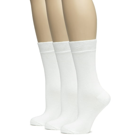 HUGH UGOLI Women's Bamboo Soft Crew Socks for Dress & Trouser, Thin, Seamless Toe & Non-Binding, 3 Pairs, White, Shoe Size: 5-8