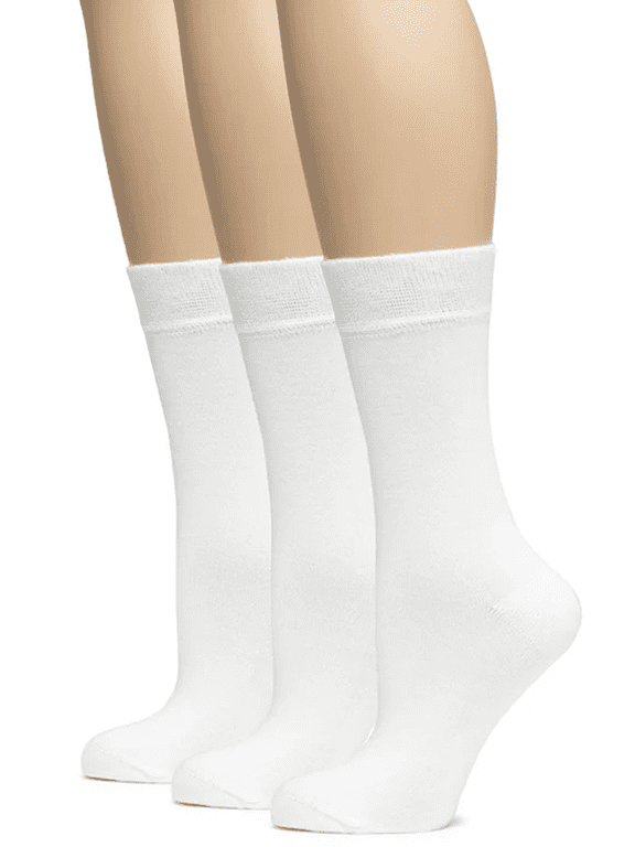 Women Bamboo Soft Crew Socks for Dress & Trouser, Thin, Seamless Toe & Non-Binding, 3 Pairs, White, Shoe Size: 9-11