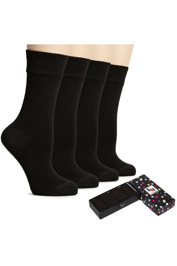 Women's Bamboo Thin Crew Socks for Dress Business & Trouser, Seamless Toe, 4 Pairs in Gift Box, Shoe Size 5-8/8-11, Dark Brown, Shoe Size: 5-8