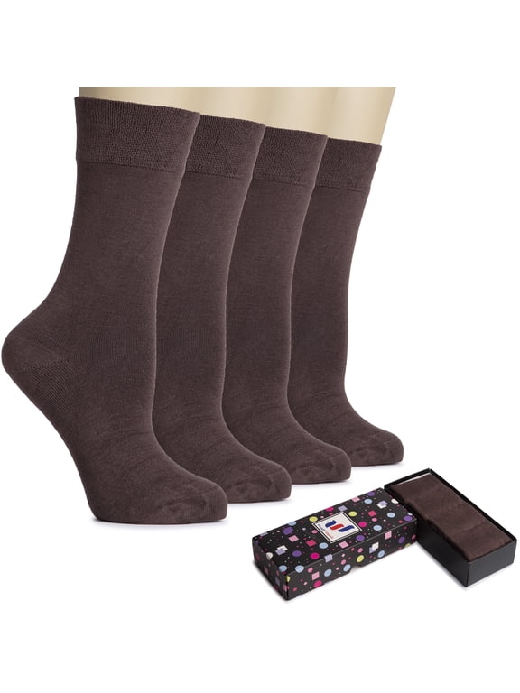 Women's Bamboo Thin Crew Socks for Dress Business & Trouser, Seamless Toe, 4 Pairs in Gift Box, Shoe Size 5-8/8-11, Light Brown, Shoe Size: 8-11