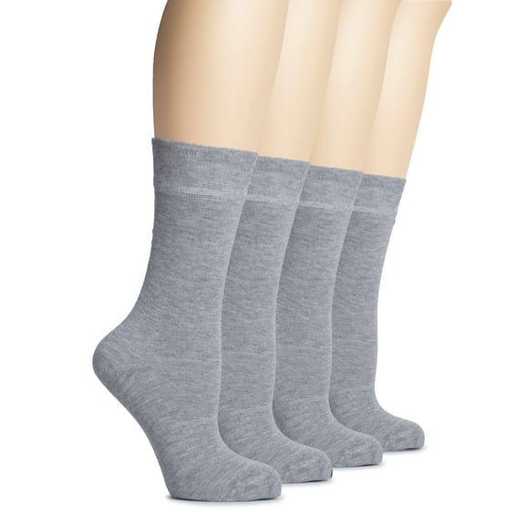 HUGH UGOLI Women's Bamboo Thin Crew Socks for Dress Business & Trouser, Seamless Toe, 4 Pairs in Gift Box, Shoe Size 5-8/8-11, Light Grey, Shoe Size: 5-8