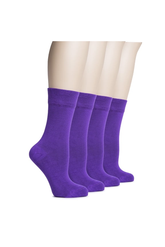 Women's Bamboo Thin Crew Socks for Dress Business & Trouser, Seamless Toe, 4 Pairs in Gift Box, Shoe Size 5-8/8-11, Purple, Shoe Size: 8-11