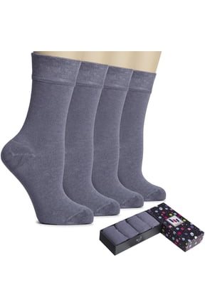 Women's Bamboo Thin Crew Socks for Dress Business & Trouser, Seamless Toe, 4 Pairs in Gift Box, Shoe Size 5-8/8-11, Grey, Shoe Size: 8-11