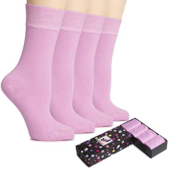 HUGH UGOLI Women's Bamboo Thin Crew Socks for Dress Business & Trouser, Seamless Toe, 4 Pairs in Gift Box, Shoe Size 5-8/8-11, Pink, Shoe Size: 5-8
