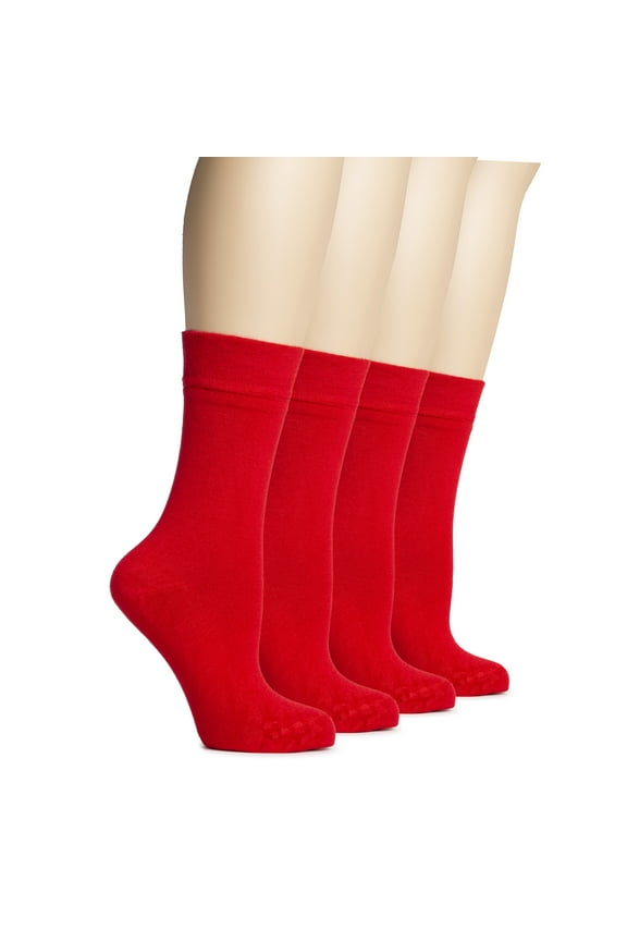 Women's Bamboo Thin Crew Socks for Dress Business & Trouser, Seamless Toe, 4 Pairs in Gift Box, Shoe Size 5-8/8-11, Red, Shoe Size: 8-11