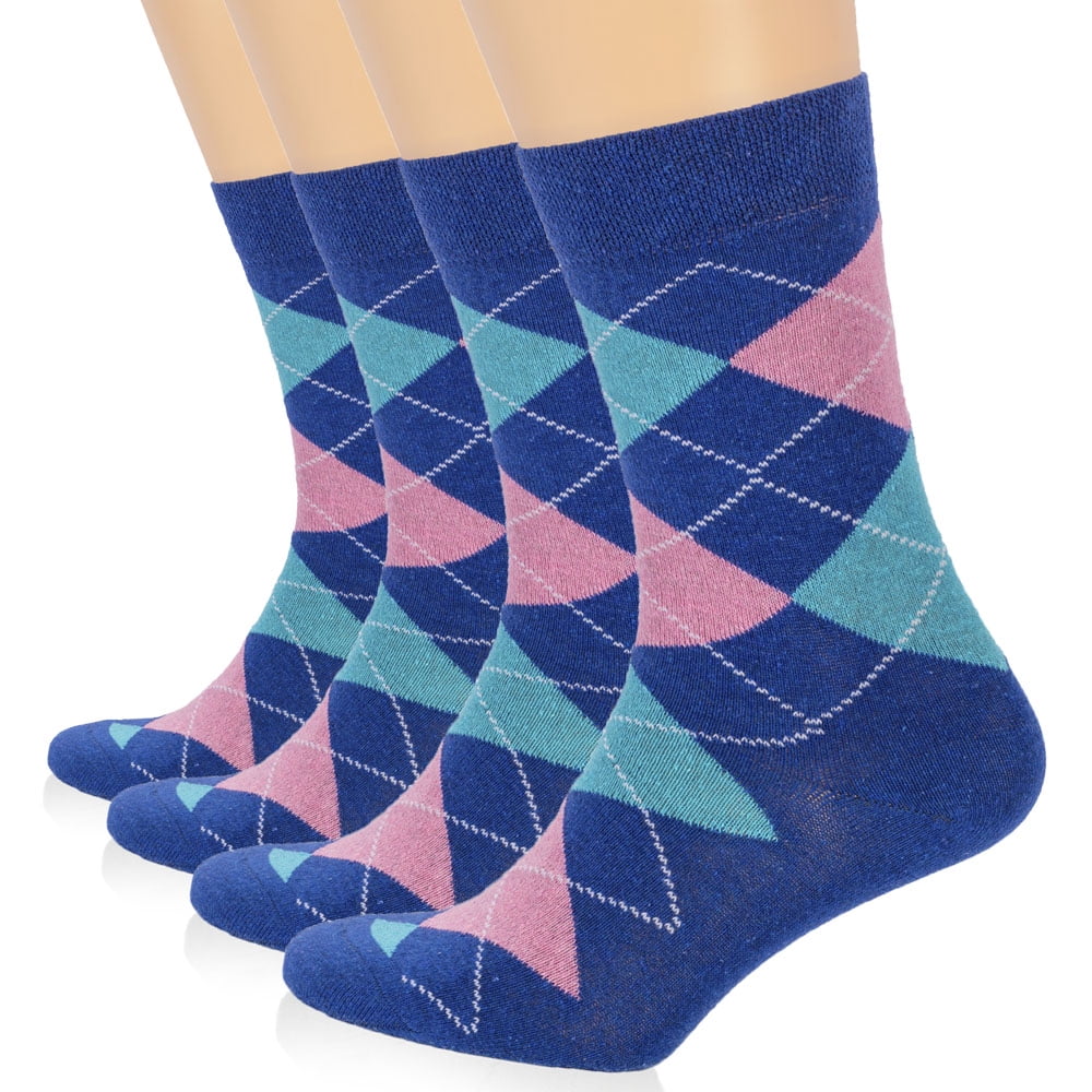 HUGH UGOLI Women's Cotton Argyle Crew Socks Fun Colorful, Patterned