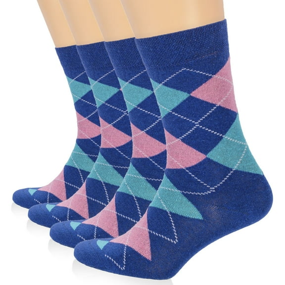 HUGH UGOLI Women's Cotton Argyle Crew Socks | Fun Colorful, Patterned Trouser or Dress Socks, 4 Pairs, Parliament, Shoe Size: 9-12