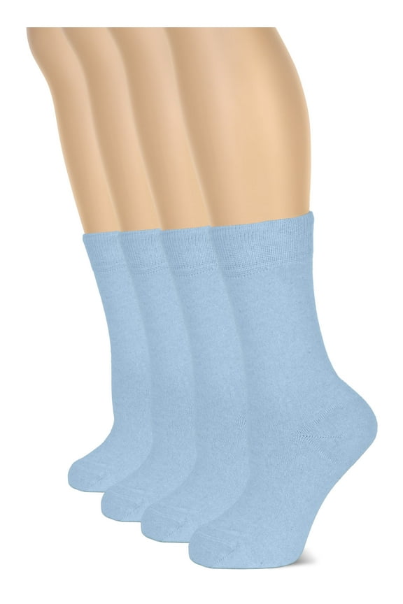 Women's Cotton Crew Socks | Plain Color, Regular Fit, Soft Casual Socks for Trouser, 4 Pairs, Blue, Shoe Size: 9-12