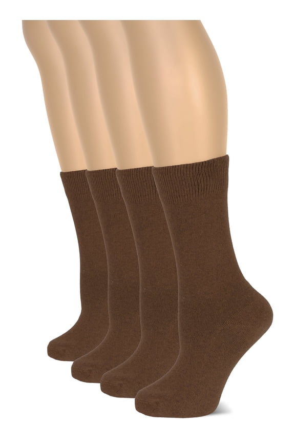 Women's Eco-friendly Cotton Crew Socks, Moisture-wicking Compression Socks, 4 Pairs, Brown, Size 9-12