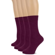 HUGH UGOLI Womens Cotton Crew Socks | Plain Color, Regular Fit, Soft Casual Socks for Trouser, 4 Pairs, Burgundy, Shoe Size 6-9