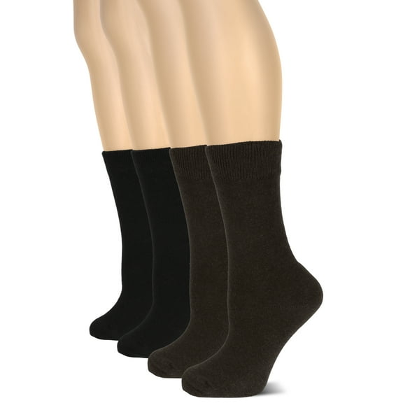 HUGH UGOLI Women's Cotton Crew Socks | Plain Color, Regular Fit, Soft Casual Socks for Trouser, 4 Pairs, Dark Brown/Black, Shoe Size: 6-9