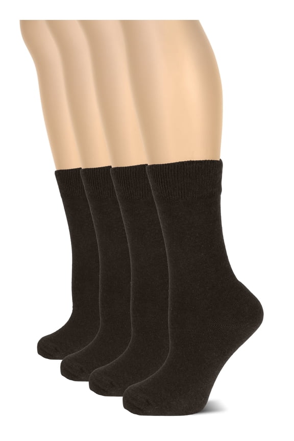 Women's Cotton Crew Socks | Plain Color, Regular Fit, Soft Casual Socks for Trouser, 4 Pairs, Dark Brown, Shoe Size: 6-9