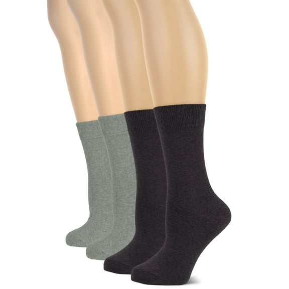 HUGH UGOLI Women's Cotton Crew Socks | Plain Color, Regular Fit, Soft Casual Socks for Trouser, 4 Pairs, Dark Gray/Light Gray, Shoe Size: 6-9