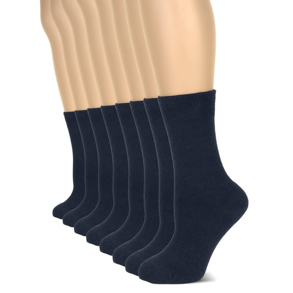 HUGH UGOLI Women's Cotton Crew Socks | Plain Color, Regular Fit, Soft Casual Socks for Trouser, 4 Pairs, Dark Navy Blue/Marina, Shoe Size: 9-12