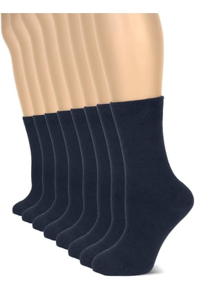 Women's Cotton Crew Socks | Plain Color, Regular Fit, Soft Casual Socks for Trouser, 4 Pairs, Dark Navy Blue/Marina, Shoe Size: 9-12