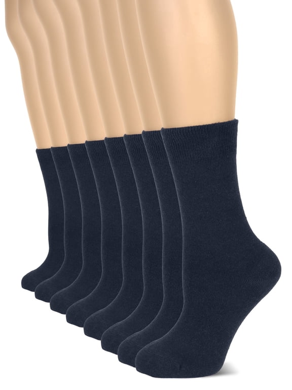 Women's Cotton Crew Socks | Plain Color, Regular Fit, Soft Casual Socks for Trouser, 4 Pairs, Dark Navy Blue/Marina, Shoe Size: 9-12