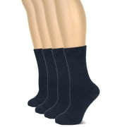 HUGH UGOLI Women's Cotton Crew Socks | Plain Color, Regular Fit, Soft Casual Socks for Trouser, 4 Pairs, Dark Navy Blue/Marina, Shoe Size: 9-12