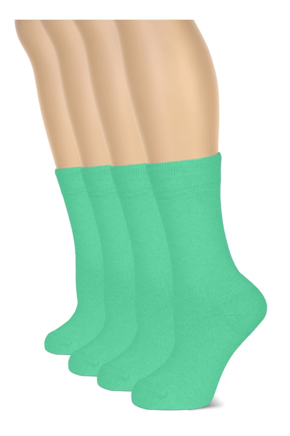 Women's Cotton Crew Socks | Plain Color, Regular Fit, Soft Casual Socks for Trouser, 4 Pairs, Green, Shoe Size: 9-12