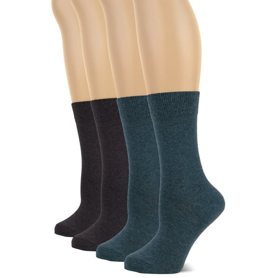 HUGH UGOLI Women's Cotton Crew Socks | Plain Color, Regular Fit, Soft Casual Socks for Trouser, 4 Pairs, Jeans Blue/ Dark Gray, Shoe Size: 6-9