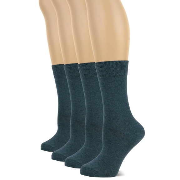 HUGH UGOLI Women's Cotton Crew Socks | Plain Color, Regular Fit, Soft Casual Socks for Trouser, 4 Pairs, Jeans Blue, Shoe Size: 6-9