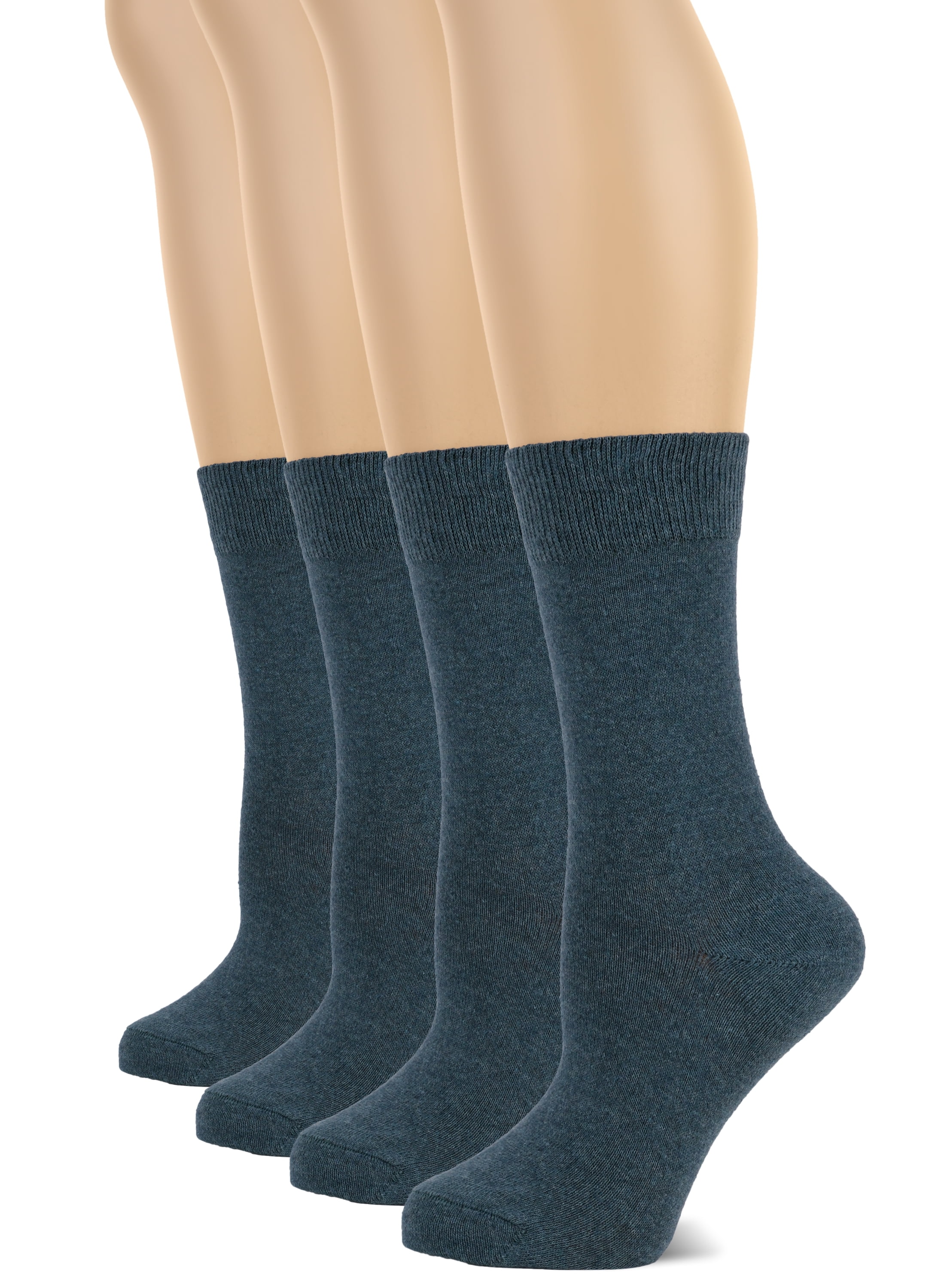 HUGH UGOLI Women's Cotton Crew Socks Plain Color, Regular Fit, Soft