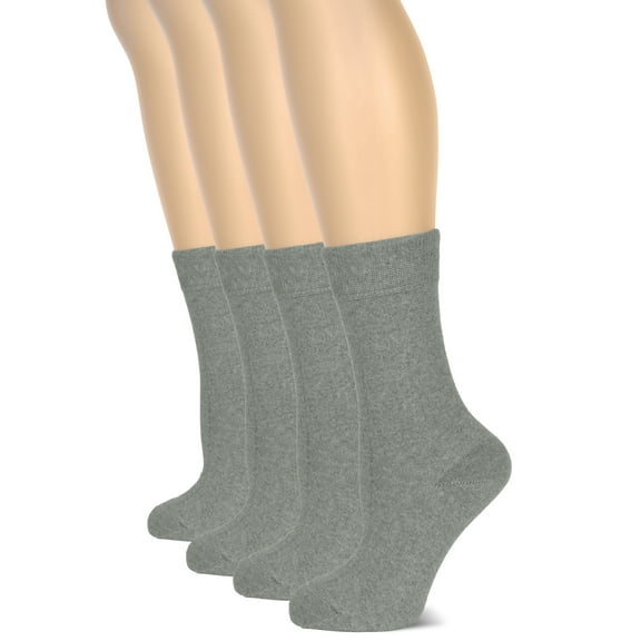 HUGH UGOLI Women's Cotton Crew Socks | Plain Color, Regular Fit, Soft Casual Socks for Trouser, 4 Pairs, Light Grey, Shoe Size: 6-9