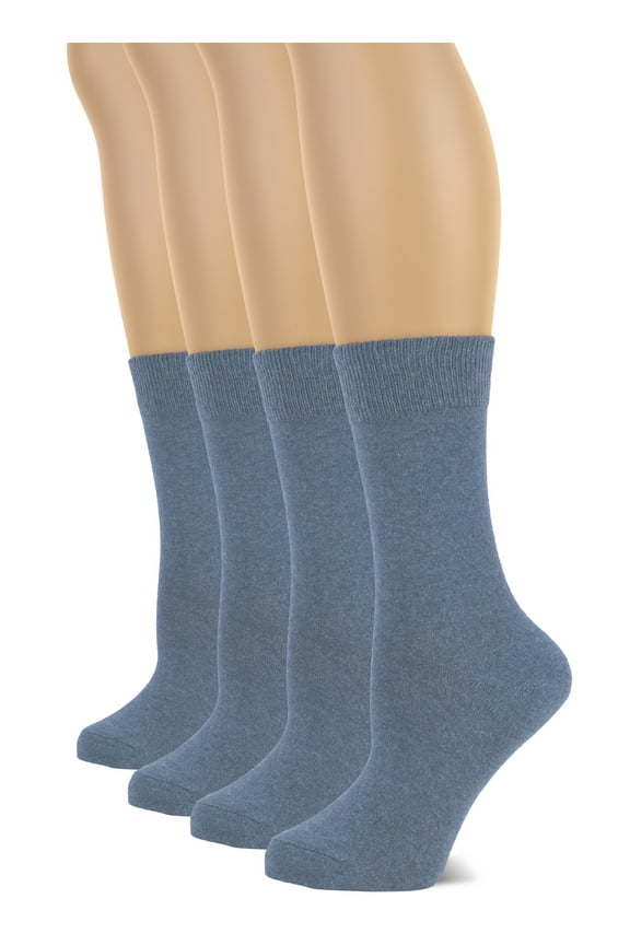 Women's Cotton Crew Socks | Plain Color, Regular Fit, Soft Casual Socks for Trouser, 4 Pairs, Medium Indigo, Shoe Size: 6-9