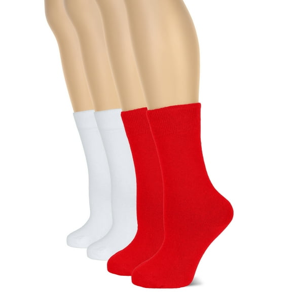 HUGH UGOLI Women's Cotton Crew Socks | Plain Color, Regular Fit, Soft Casual Socks for Trouser, 4 Pairs, Red/White, Shoe Size: 6-9