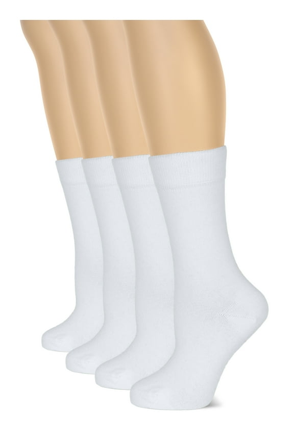 Women's Cotton Crew Socks | Plain Color, Regular Fit, Soft Casual Socks for Trouser, 4 Pairs, White, Shoe Size: 6-9